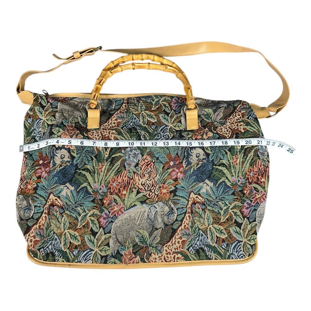 Tapestry Jungle Print Bamboo Handle Tote Bag - Multicolor - Picture 7 of 13